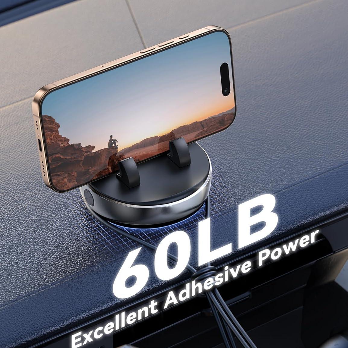 Car Dashboard Phone Mount with Nano-Gel Base, 360° Rotating Phone Holder Stand, Fits Phones 4-7'', Black