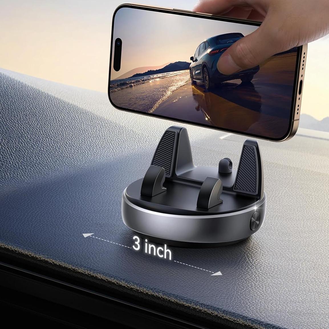 Car Dashboard Phone Mount with Nano-Gel Base, 360° Rotating Phone Holder Stand, Fits Phones 4-7'', Black
