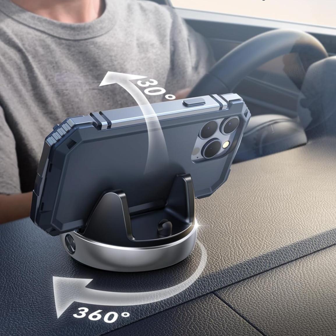 Car Dashboard Phone Mount with Nano-Gel Base, 360° Rotating Phone Holder Stand, Fits Phones 4-7'', Black