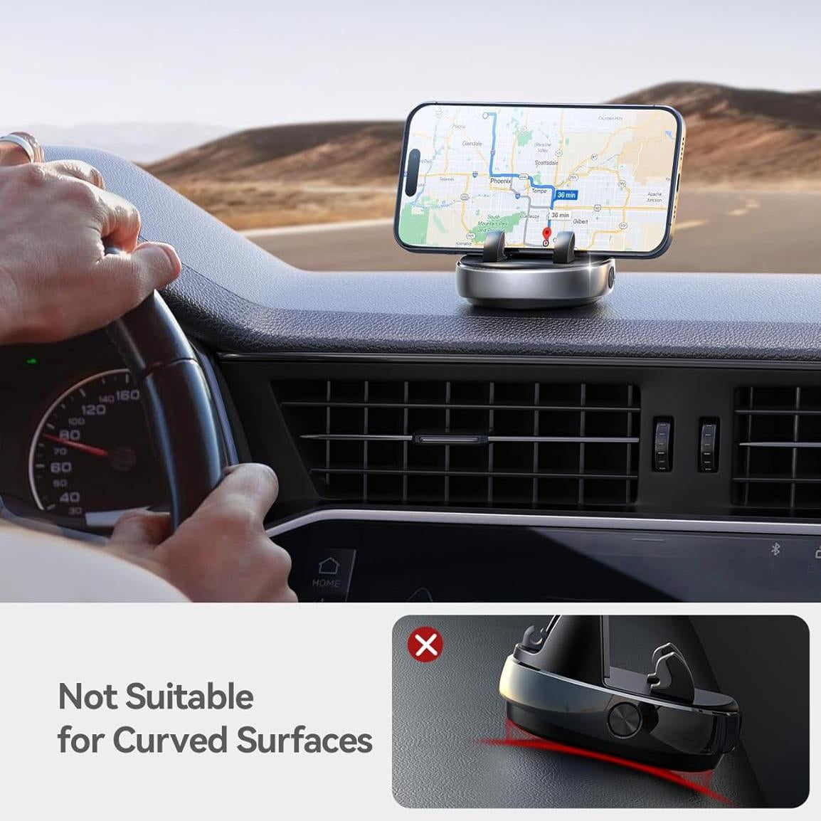 Car Dashboard Phone Mount with Nano-Gel Base, 360° Rotating Phone Holder Stand, Fits Phones 4-7'', Black