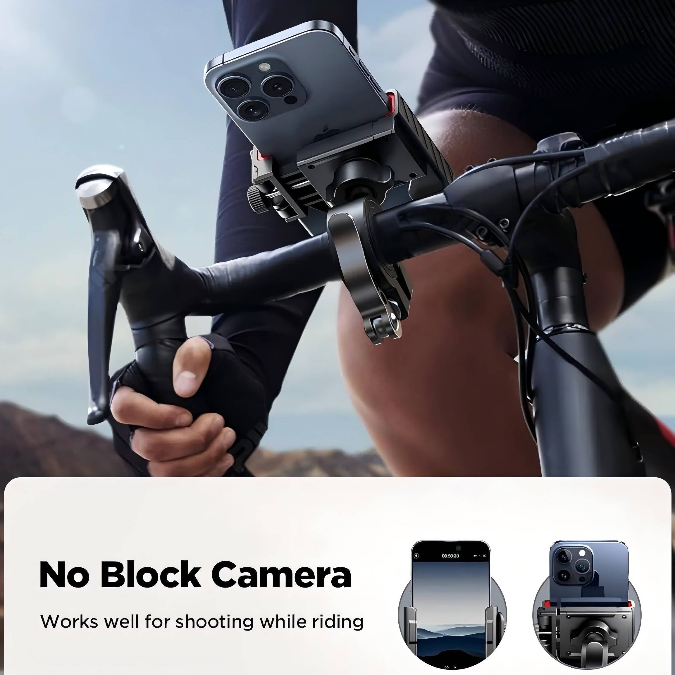 Bike Phone Holder, Unobstructed Camera Phone Mount for iPhone and Android Smartphones