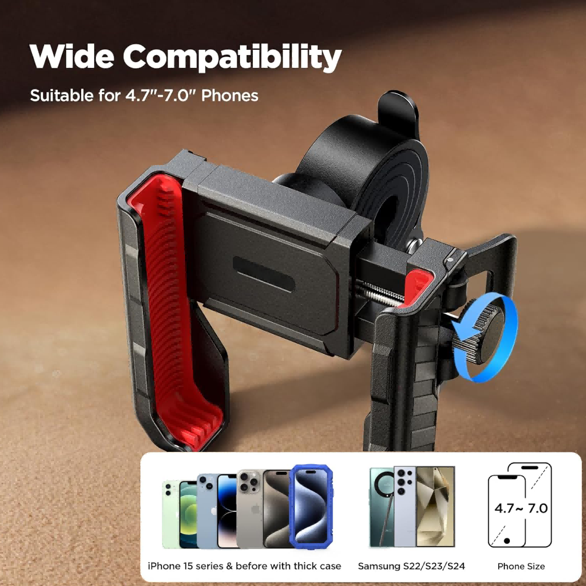 Bike Phone Holder, Unobstructed Camera Phone Mount for iPhone and Android Smartphones