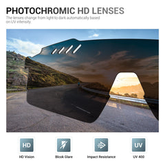 Photochromic Sport Glasses for Men Women, UV400 Protection, Anti Glare Windproof Cycling Sunglasses with Lightweight TR90 Frame for MTB, Road Riding, Running