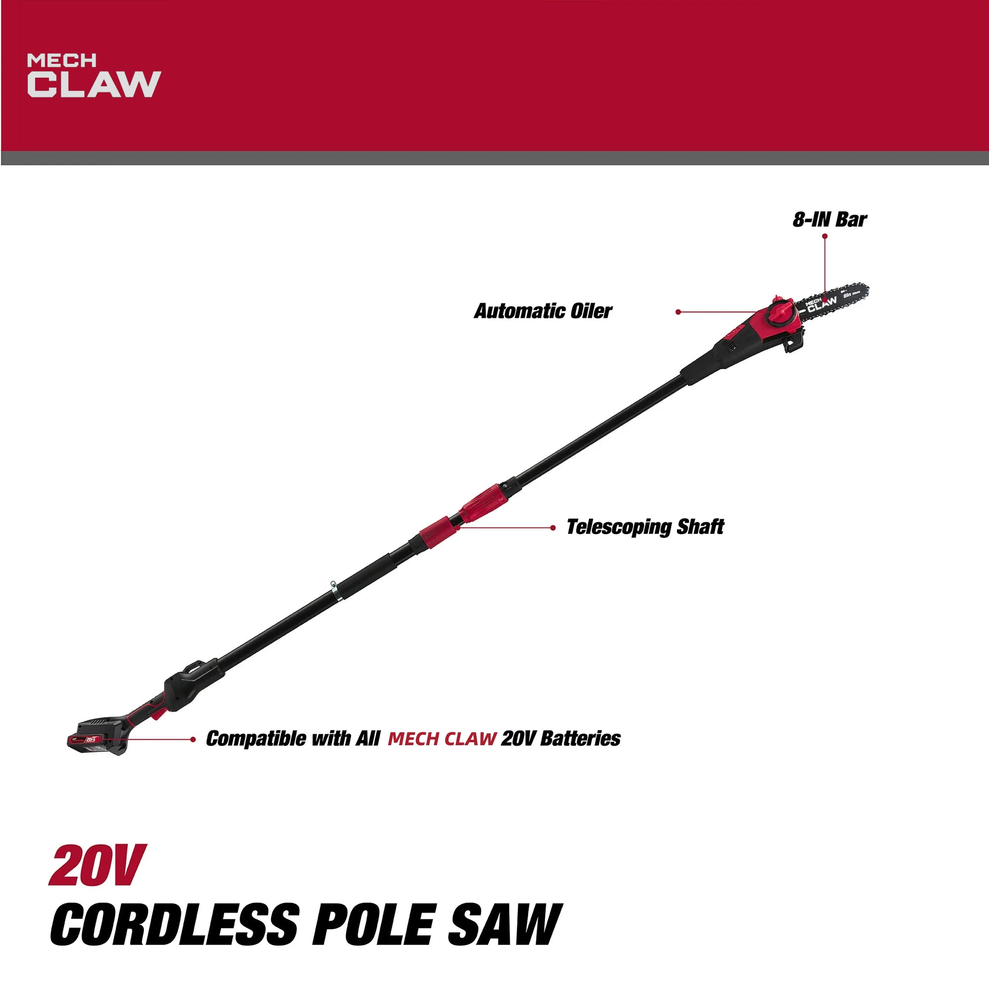 Long Reach Pole Chainsaw, Cordless Battery Powered Pole Saw For Tree Trimming