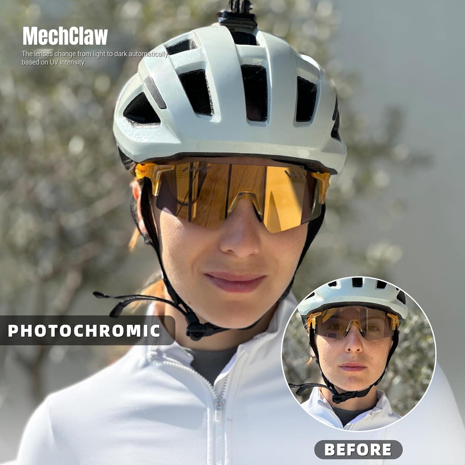 Photochromic Sport Glasses for Men Women, UV400 Protection, Anti Glare Windproof Cycling Sunglasses with Lightweight TR90 Frame for MTB, Road Riding, Running