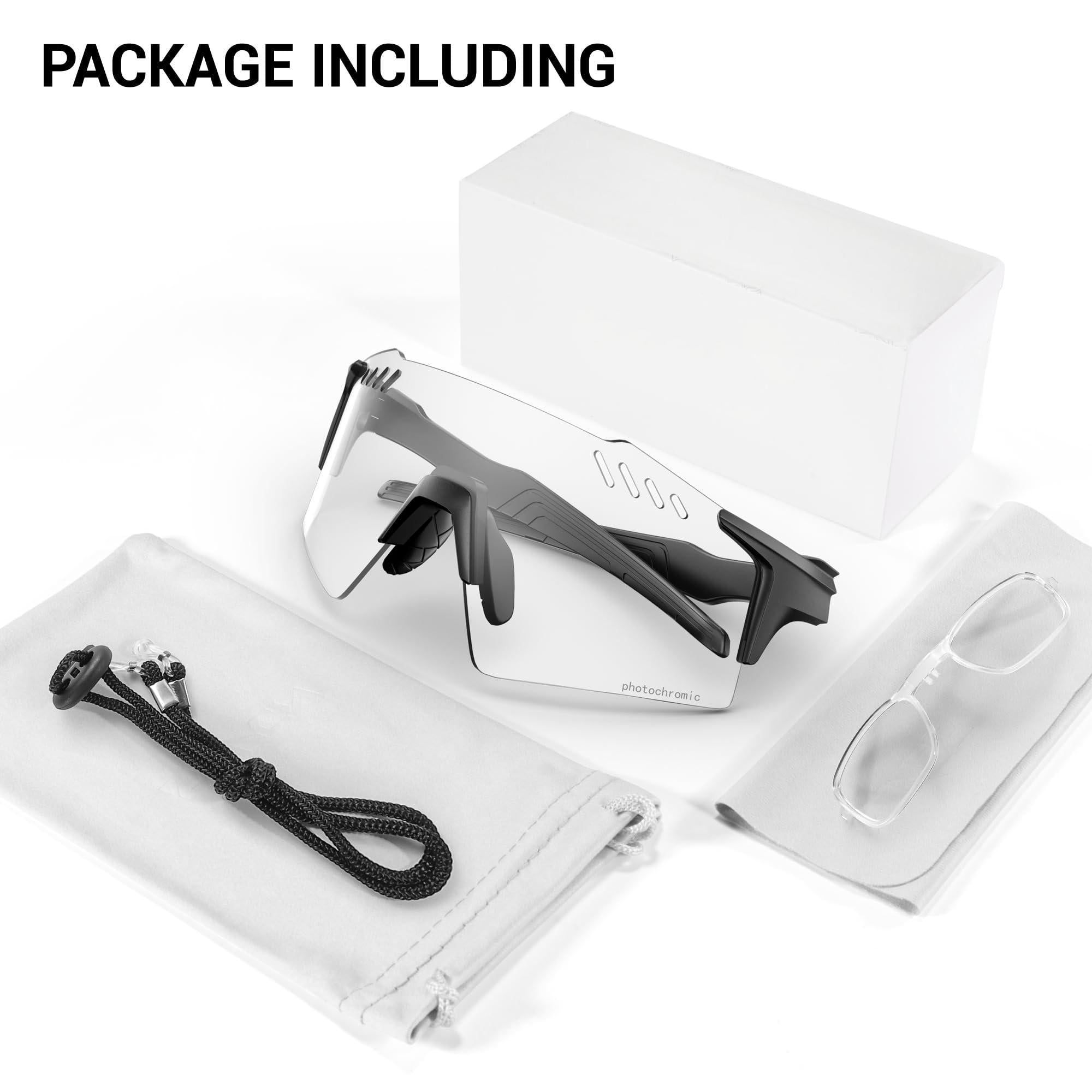 Photochromic Sport Glasses for Men Women, UV400 Protection, Anti Glare Windproof Cycling Sunglasses with Lightweight TR90 Frame for MTB, Road Riding, Running